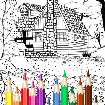 Preview of Autumn House Coloring Book Page For Teens and Adults