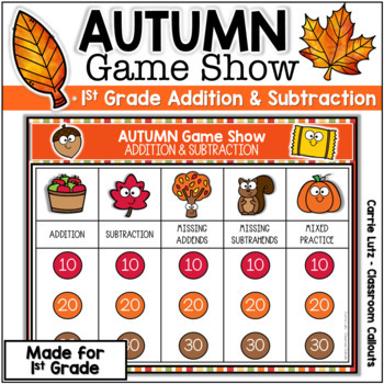 Preview of November Autumn Digital Game Show – 1st Grade Addition & Subtraction