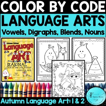 Preview of Halloween Color By Code Fall 1st & 2nd Grade Language Arts Phonics Coloring Page