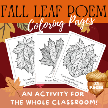 Preview of Autumn Leaf Coloring Pages I Autumn Poem I Coloring I Group Activity