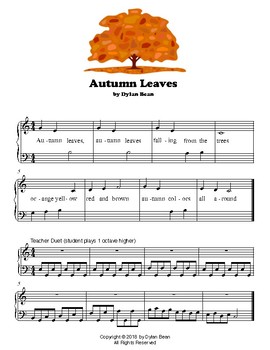 Preview of Autumn Leaves - Elementary Piano Solo with Teacher Duet