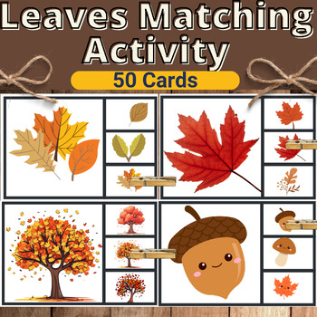 Preview of Autumn Leaves Matching Game Montessori Cards / Fall Clothespin Tasks / for Pre-K