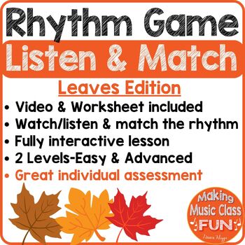 Preview of Autumn Leaves Music Rhythm Assessment Listen & Match Game With Video