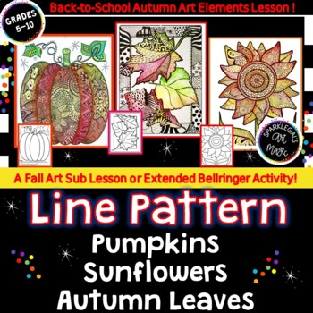 Preview of Autumn Line Pattern & Value Shading Worksheets: Sub Plan Art Elements Activity