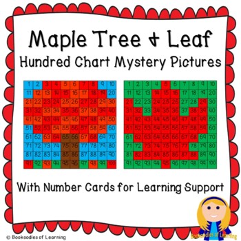 Preview of Autumn Maple Tree & Leaf Hundred Chart Mystery Pictures with Number Cards