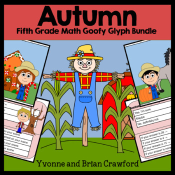 Preview of Autumn Math Goofy Glyph Bundle Fifth Grade | Math Skills Review