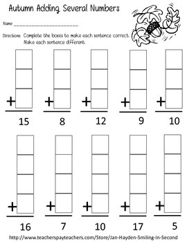 Autumn Math Practice Worksheets Grades 1&2 by Janetta Hayden | TpT