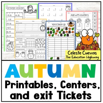 Preview of Autumn Math Worksheets, 15 Centers & Exit Tickets