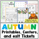 Autumn Math Worksheets, 15 Centers & Exit Tickets