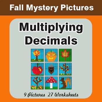 Autumn: Multiplying Decimals - Color-By-Number Math Mystery Pictures