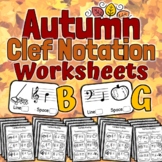 Autumn Music Worksheets | Fall Clef Notation Activities
