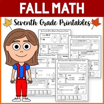 Preview of Autumn No Prep Math 7th Grade | Math Enrichment | Morning Work | Math Facts