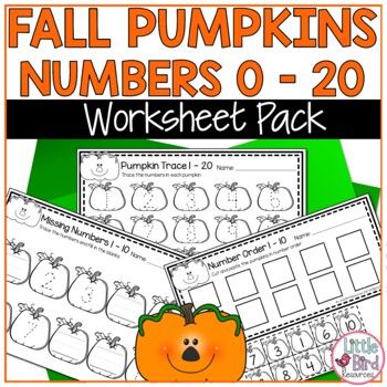Preview of Autumn Numbers Worksheets 1-20 Pumpkin Theme | Trace, Write, Count | Inc Easel
