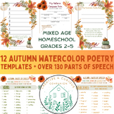 Autumn Oct Nov Watercolor Poetry Templates haiku cinquain 