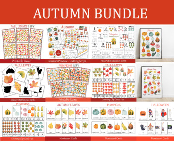 Preview of Autumn Preschool Bundle, Math and Literacy