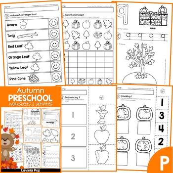 Autumn / Fall Preschool No Prep Worksheets & Activities by Lavinia Pop