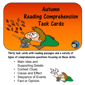 Preview of Autumn Reading Comprehension Task Cards - Print and Easel Versions
