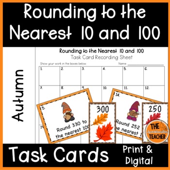 Preview of Autumn Rounding to the Nearest 10 and 100 Task Cards