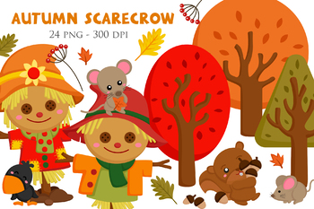 Preview of Autumn Scarecrow Season Animal Nature - Cute Cartoon Vector Clipart Illustration