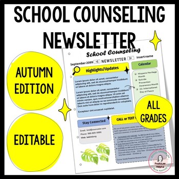 Preview of ✨Autumn School Counseling Newsletter- Editable Templates With Built-In Content