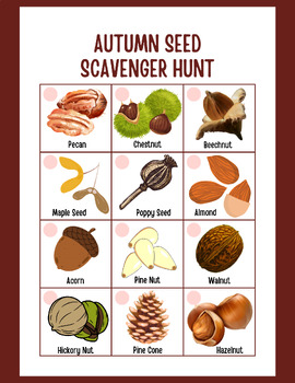 Preview of Autumn Seed Scavenger Hunt Printable for Kids | Autumn Printable | Fall I-Spy