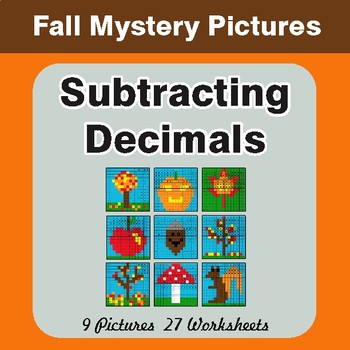 Autumn: Subtracting Decimals - Color-By-Number Math Mystery Pictures