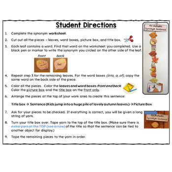 Synonym Sentence Fall Craftivity By Deb Hanson Tpt