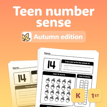 Preview of Autumn Teen Numbers | Thanksgiving Fall Number Sense, Kindergarten Fall Math