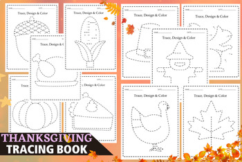 Preview of Autumn Thanksgiving Tracing Worksheets. Fall tracing and pumpkins.