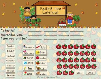 Preview of Autumn Theme Math Calendar for the Smart Board