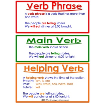 Autumn Verbs Verb Phrases Main Verbs Helping Verbs Tpt