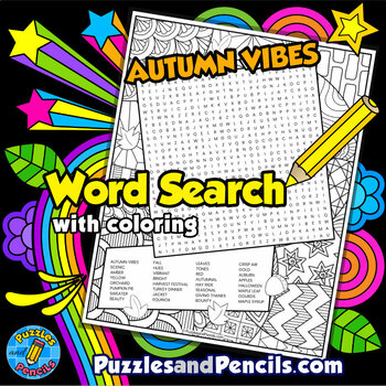 Preview of Autumn Vibes Word Search Puzzle Activity Page with Coloring | Fall Puzzle