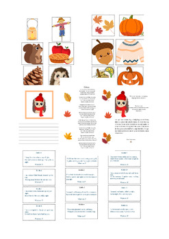 Preview of Autumn Vocabulary Riddles, Song, Stories for Students To Write