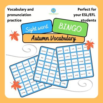 Preview of Autumn Vocabulary Sight Word Bingo game - Spelling and pronunciation activity