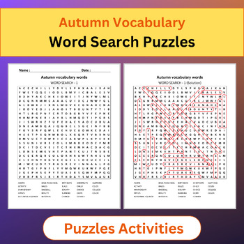 Preview of Autumn Vocabulary Words | English Vocabulary | Word Search Puzzles Activities
