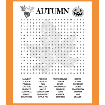 Autumn Word Search by Maple Minds | TPT