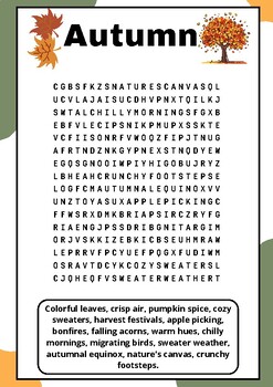 Autumn : Word Search Puzzle Worksheet Activity by Art with Mark