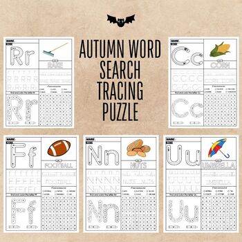 Preview of Autumn Word Search Tracing Puzzle | A-Z Alphabet Handwriting