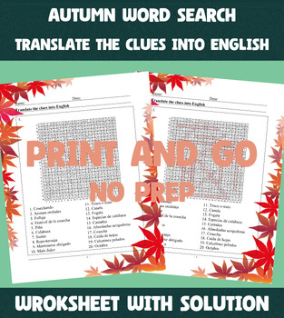 Preview of Autumn Word Search: Understand Spanish Clues to Fill the Grid