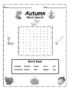 Preview of Autumn Word Search for 2nd and 3rd Grade