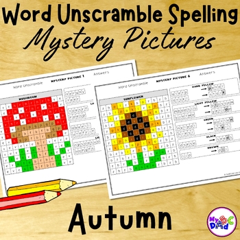 Preview of Autumn Word Unscramble Spelling Mystery Picture Activities