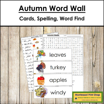 Preview of Autumn Word Wall Cards, Spelling Lists & Word Find