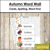 Autumn Word Wall Cards, Spelling Lists & Word Find
