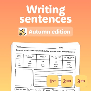 Preview of Autumn Writing Sentence Worksheets | 1st 2nd 3rd | Fall Nouns Verbs Adjectives