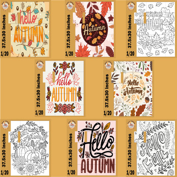 Preview of Autumn coloring page activities Collaborative Poster Bulletin Board craft Bundle