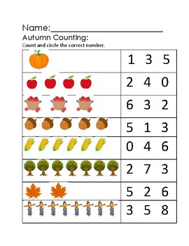 Autumn counting 1-8 by Play the PreK Way | TPT