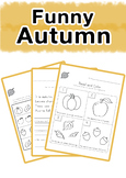 Autumn counting practice, word, and picture matching worksheets