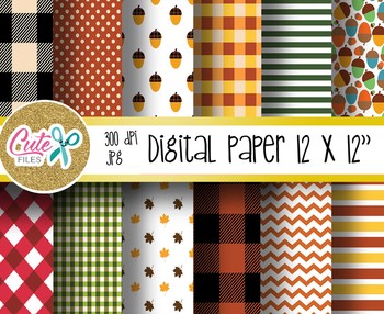 Preview of Autumn digital papers, Picnic pattern, polka, chevron
