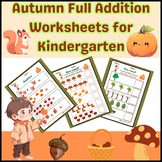Autumn fall Addition Worksheets for Kindergarten