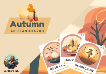 Preview of Autumn / fall season 40 flashcards with syllables, vocabulary cards, ESL